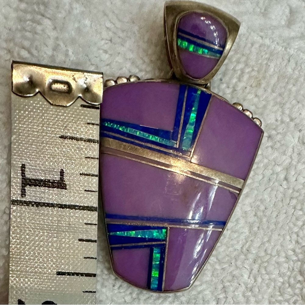 Native American  Purple turquoise  and Blue Geometric Pendant R.H. Boyd